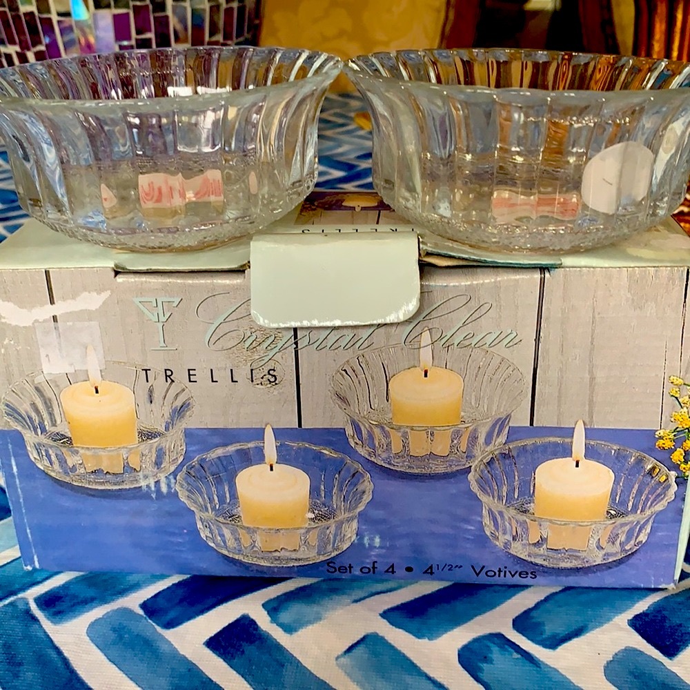 Crystal Clear Trellis 41/2" Crystal Votive Glass holders nwt